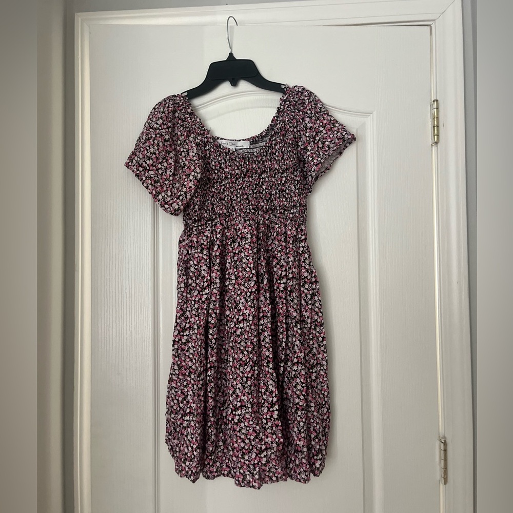 Eden & Olivia Black Floral Smocked Maternity Top - Pink & Green